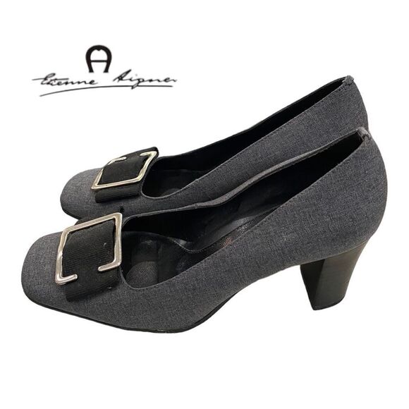 Etienne Aigner Women's Grey Slip-on Heels Pumps 6 - Picture 2 of 6